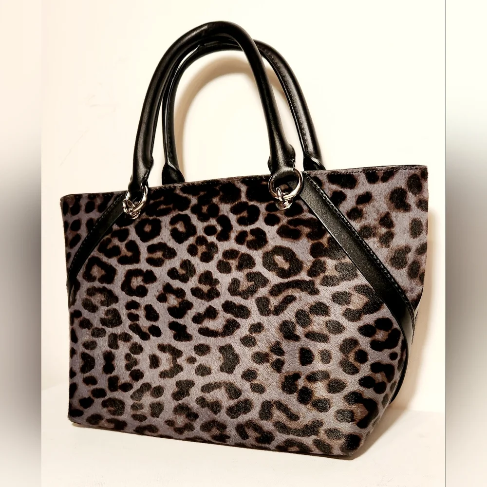 NWOT! Henri bendel purple leopard print Calf-hair Lafayette Satchel Crossbody - Picture 2 of 6